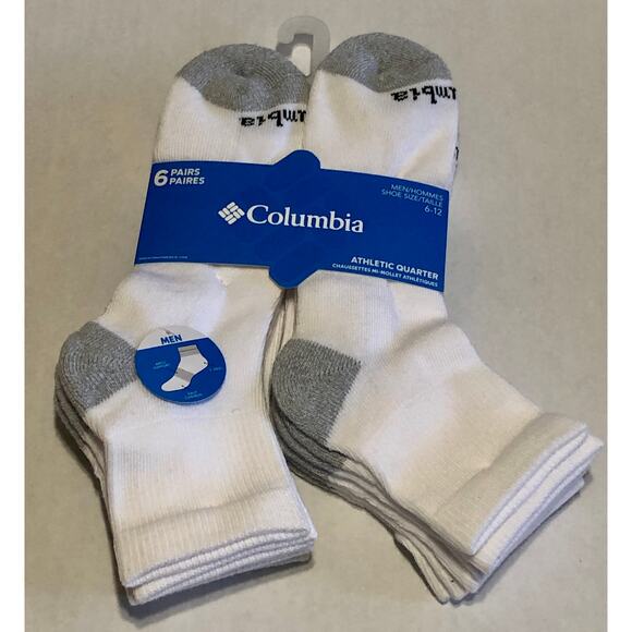 Columbia Men's Athletic Quarter Socks White 6 Pack Size 6-12 Arch Support New - Picture 1 of 7